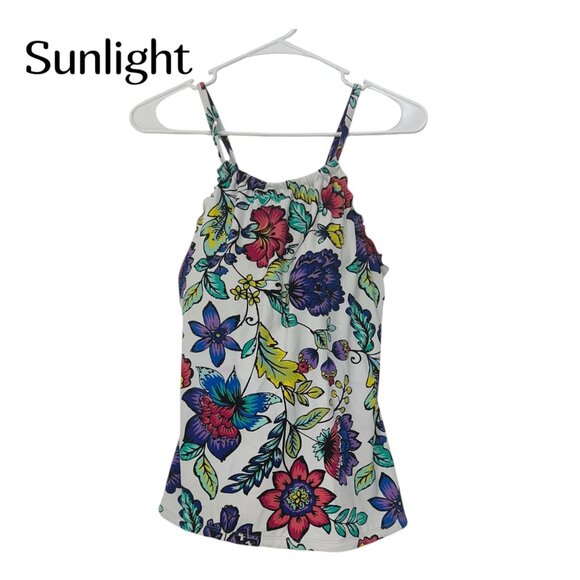 24th& Ocean Women Floral Tankini Top With Built-In Bra SZ L Spandex Multicolor - Picture 1 of 10